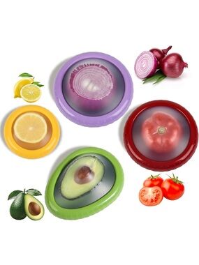 Source Unknown Silicone Food Saver Lids - Purple, Yellow, Green, Red